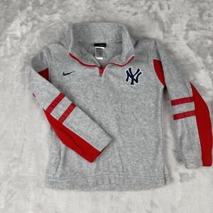 Kids Nike New York Yankees Gray Red Fleece 1/4 Zip Pullover Sweatshirt Size 6